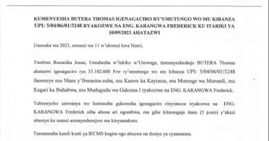 KUMENYESHA BUTERA THOMAS IGENAGACIRO RY’UMUTUNGO MU KIBANZA UP:5/04/6/01/3248 RYAKOZWE NA ENG. KARANGWA FREDERICK KU ITARIKI YA 10/09/2023 AHATAZWI